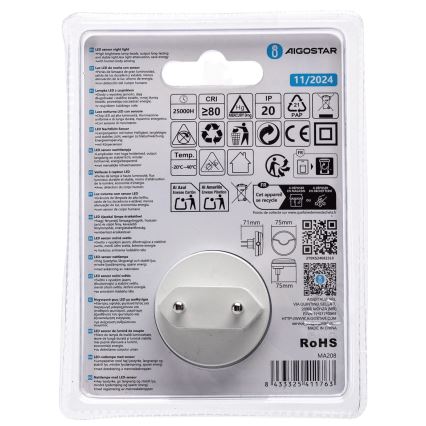 Aigostar - LED Nachtleuchte mit Dämmerungssensor LED/0,5W/230V 3000K