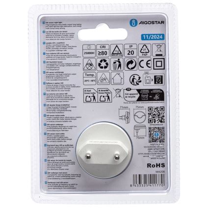Aigostar - LED Nachtleuchte mit Dämmerungssensor LED/0,5W/230V 6500K