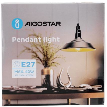 Aigostar - LED-Pendelleuchte an Stahlseil 1xE27/60W/230V Ø 36 cm schwarz