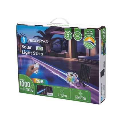 Aigostar - LED RGB dimmbares Solar-LED-Band LED/10W/3,2V 10 m IP65 8000 mAh + Fernbedienung