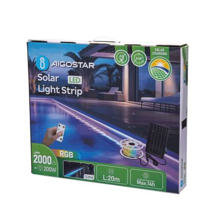 Aigostar - LED RGB dimmbarer Solar-LED-Streifen LED/20W/3,2V 20 m IP65 20000 mAh + Fernbedienung