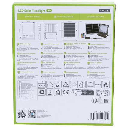 Aigostar - LED RGB dimmbarer Solarstrahler LED/150W/3,2V IP66 12000 mAh + Fernbedienung