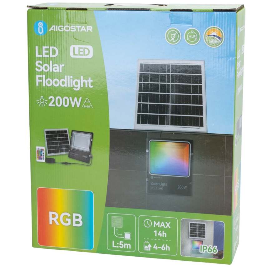 Aigostar - LED RGB dimmbarer Solarstrahler LED/200W/3,2V IP66 16000 mAh + Fernbedienung