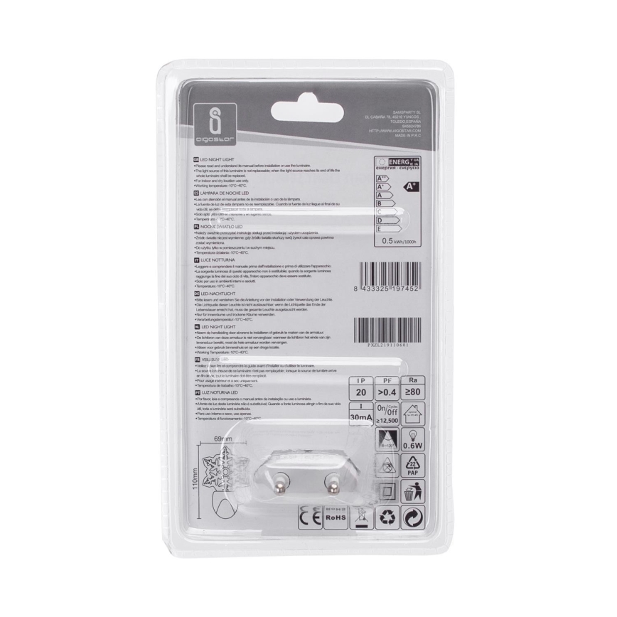 Aigostar - LED RGB Nachtleuchte mit Dämmerungssensor LED/0,5W/230V Schneeflocke