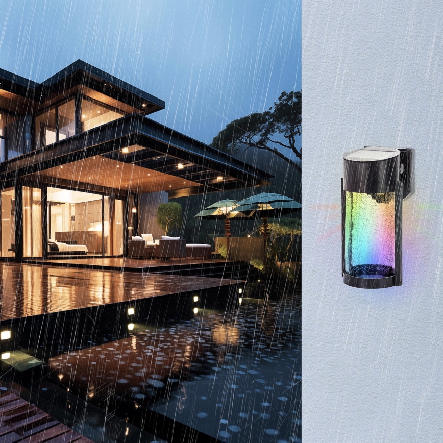 Aigostar - LED RGB Solar-Wandleuchte LED/2W/1,2V schwarz IP44