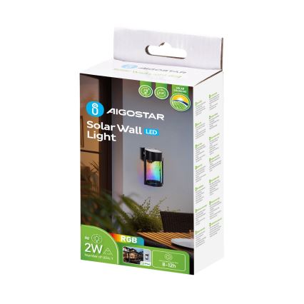Aigostar - LED RGB Solar-Wandleuchte LED/2W/1,2V schwarz IP44
