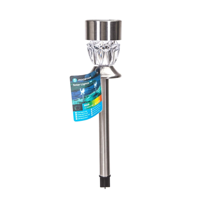 Aigostar - LED-RGB-Solarleuchte LED/0,006W/1,2V 35,5 cm matt Chrom IP44