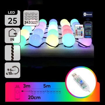 Aigostar - LED RGBIC Dekorationskette 25xLED/5W/USB 5 m mehrfarbig
