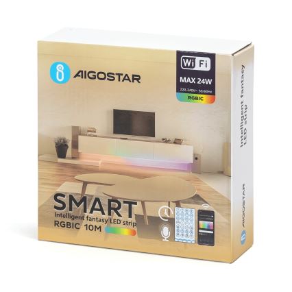 Aigostar - LED RGBIC dimmbarer Streifen 10 m LED/24W/24V + Fernbedienung Wi-Fi