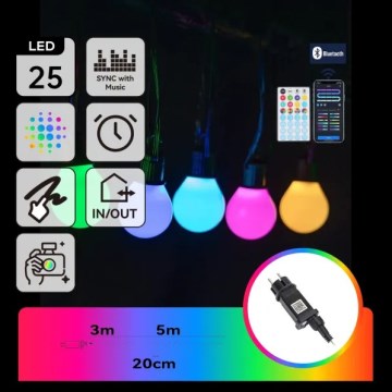 Aigostar - LED RGBICW Smart Lichterkette für den Außenbereich MESH 25 LEDs 5 m IP44 + Fernbedienung