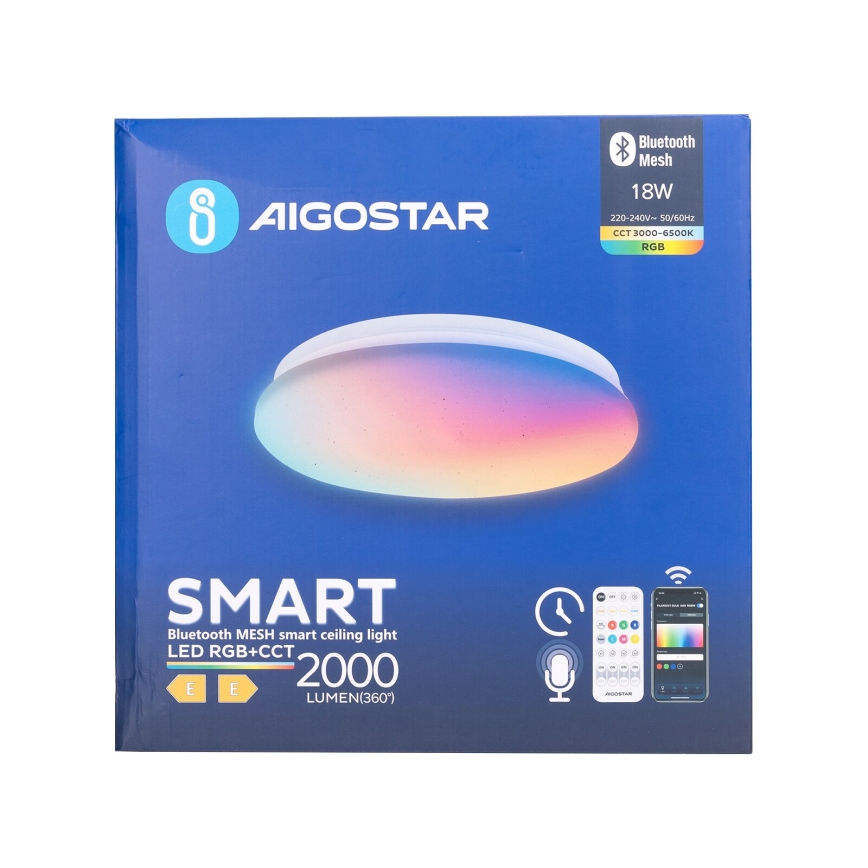 Aigostar - LED-RGBW- Dimmbare Deckenleuchte für Badezimmer MESH Smart LED/18W/230V 3000-6500K IP44 + Fernbedienung