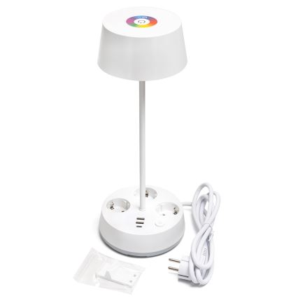 Aigostar - LED RGBW dimmbare Tischlampe mit Steckdosen und USB-Anschluss LED/4,6W/230V 3000/4000/6500K weiß
