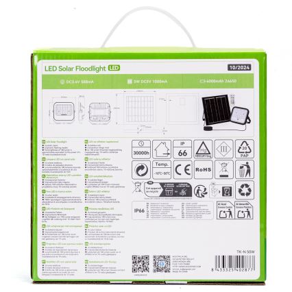 Aigostar - LED-RGBW- Dimmbarer Solarstrahler LED/50W/3,4V IP66 + Fernbedienung