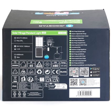 Aigostar - LED RGBW Dimmbare Solar-Hängeleuchte MESH LED/20W/3,7V 4000 mAh 2700K-6500K IP65 d 15 cm