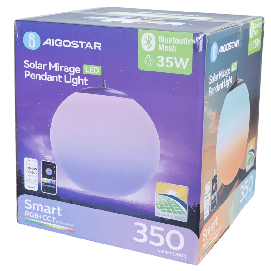 Aigostar - LED RGBW Dimmbare Solar-Hängeleuchte MESH LED/35W/3,7V 8000 mAh 2700K-6500K IP65 d 50 cm