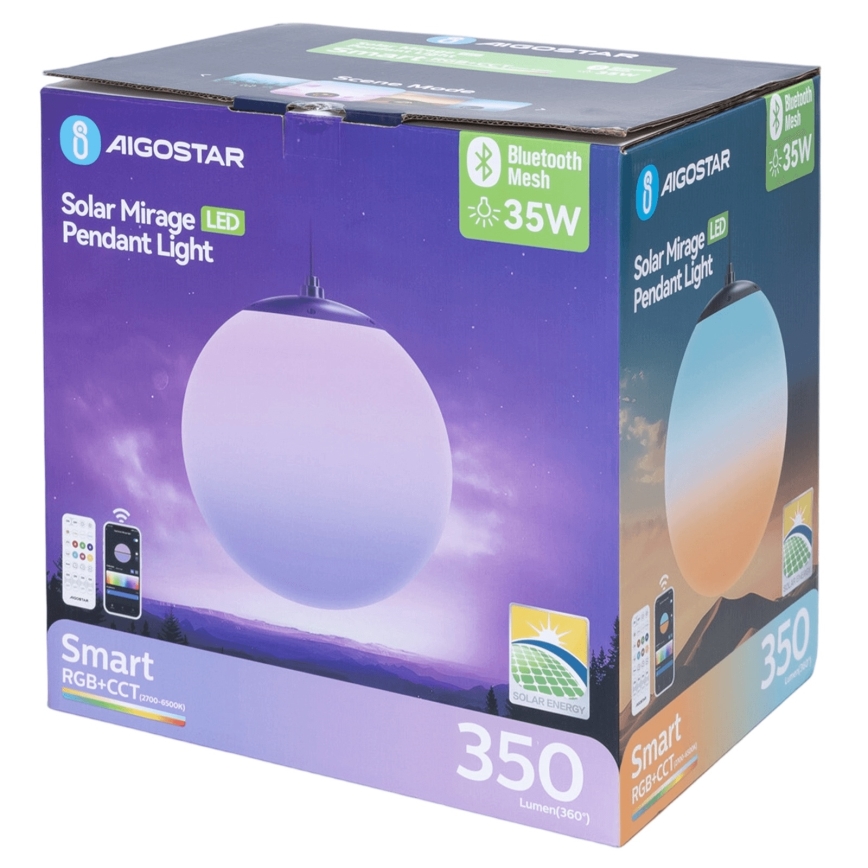 Aigostar - LED RGBW dimmbar Solar-Hängeleuchte MESH LED/5W/3,7V 8000 mAh 2700K-6500K IP65 Ø 30 cm