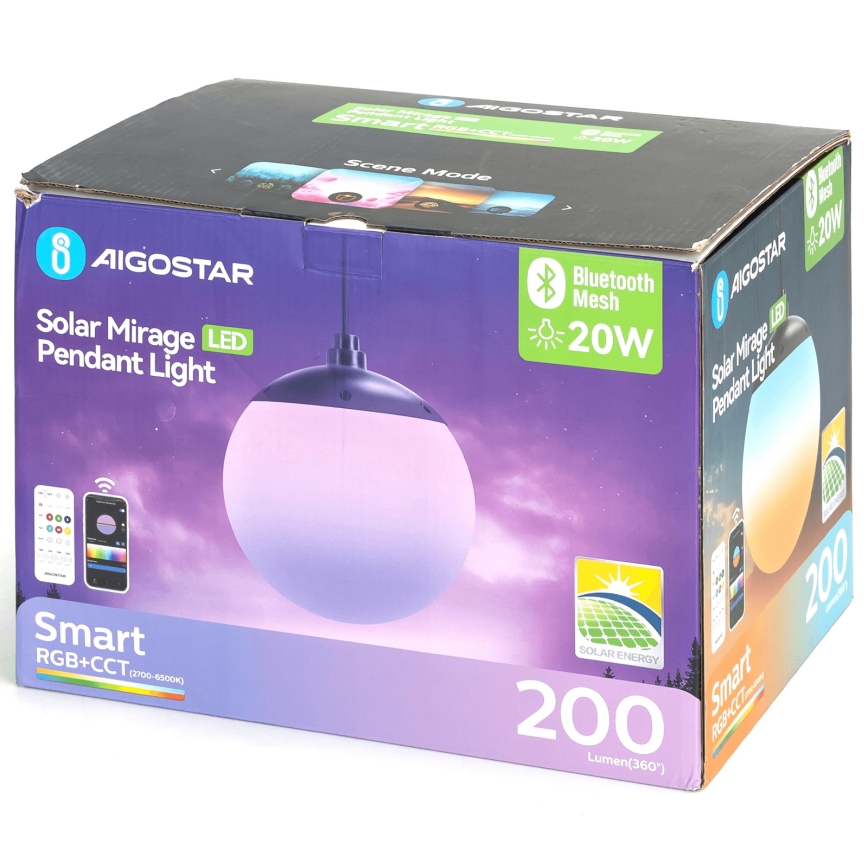 Aigostar - LED RGBW dimmbare Solarleuchte MESH LED/20W/3,7V 4000 mAh 2700K-6500K IP65 Ø 15 cm