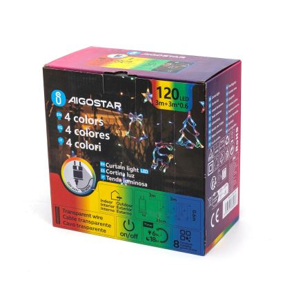 Aigostar - LED RGBY Außen-Weihnachtslichterkette 120xLED/8 Funktionen 3x0,6m IP44 mehrfarbig + Fernbedienung