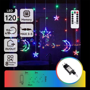 Aigostar - LED RGBY Außen-Weihnachtslichterkette 120xLED/8 Funktionen 3x0,6m IP44 mehrfarbig + Fernbedienung