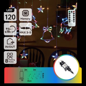 Aigostar - LED RGBY Außen-Weihnachtslichterkette 120xLED/8 Funktionen 3x0,6m IP44 mehrfarbig + Fernbedienung