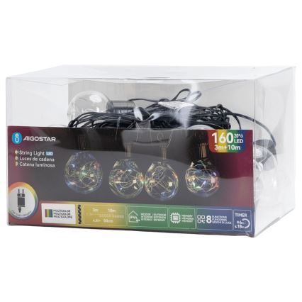 Aigostar - dekorative LED-Außen-Lichterkette, 160 LEDs, 10 m, IP44, mehrfarbig