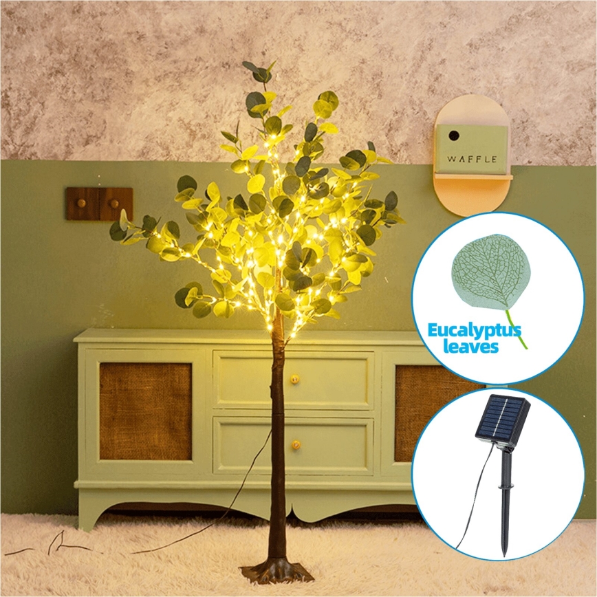 Aigostar - LED Solar-Dekoration 285xLED/3,8m IP65 1200 mAh warmweiβ Eukalyptus