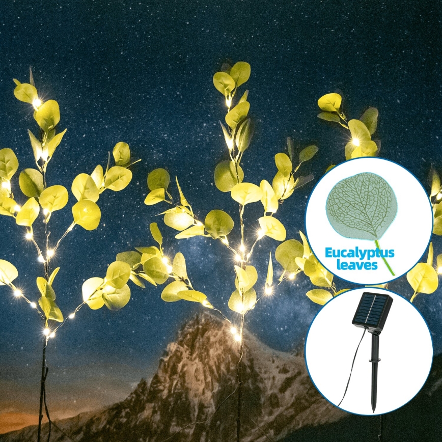 Aigostar - LED Solar-Dekoration 60xLED/3,5m IP65 300 mAh warmweiβ Eukalyptus