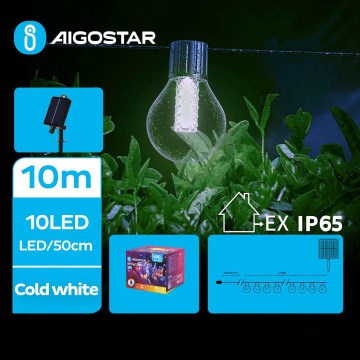 Aigostar - LED Solar-Dekorationskette 10xLED/8 Funktionen 10,5m IP65 kaltweiß 1200 mAh