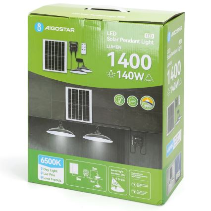 Aigostar - LED-Solarleuchte mit Sensor 2x LED/70 W/12 V 12000 mAh 6500 K IP65 Ø 23,5 cm + Fernbedienung