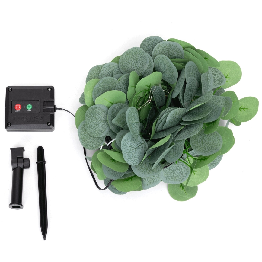 Aigostar - LED Solar-Lichterkette 100xLED/12m IP65 300 mAh warmweiß Eukalyptus