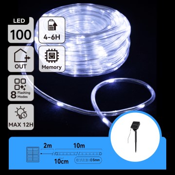 Aigostar - LED Solar-Lichterkette 100 LEDs / 8 Funktionen, 12 m, IP65, kaltweiß, 800 mAh