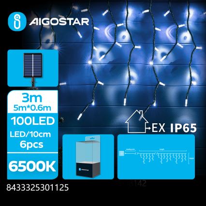 Aigostar - LED-Solar-Lichterkette 100xLED/8 Funktionen 8x0,6 m 500 mAh IP65 kaltweiß