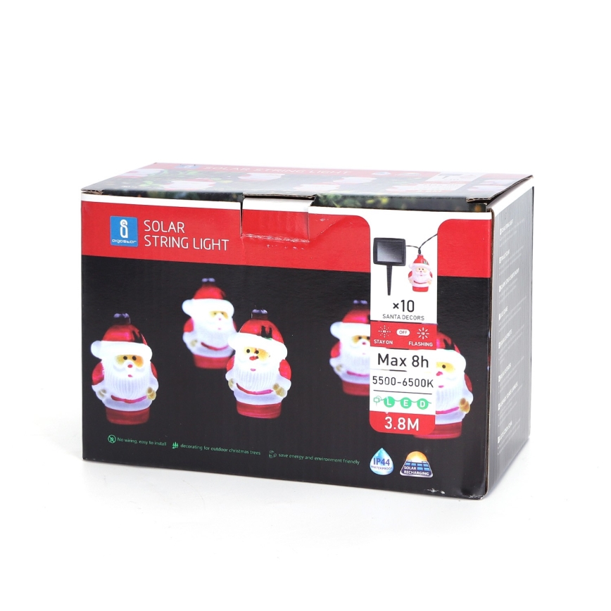 Aigostar - LED Solar-Lichterkette Weihnachten 10xLED/3,8 m IP44 kaltweiß 400 mAh