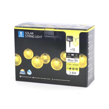 Aigostar - LED Solar-Lichterkette 10xLED/3,8m IP44 600 mAh warmweiß