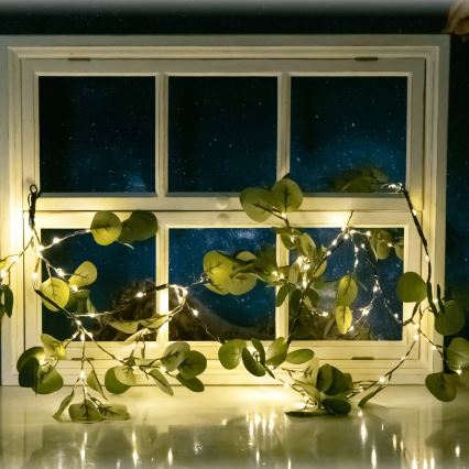 Aigostar - LED Solar-Lichterkette 110xLED/4m IP65 300 mAh warmweiß Eukalyptus