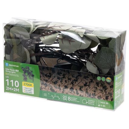 Aigostar - LED Solar-Lichterkette 110xLED/4m IP65 300 mAh warmweiß Eukalyptus