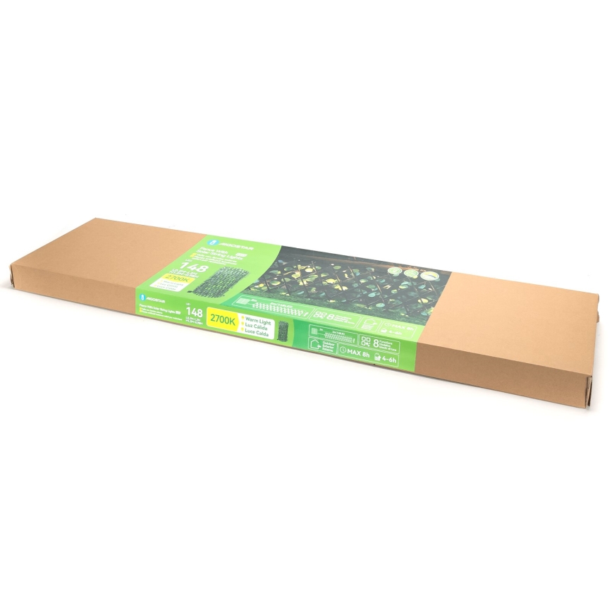 Aigostar - LED Solar-Lichterkette 148xLED/2x1,2m IP65 300 mAh warmweiß Eukalyptus