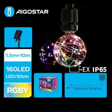 Aigostar - LED-Solar-Lichterkette 20 LEDs / 8 Funktionen, 11,5 m, IP65, mehrfarbig