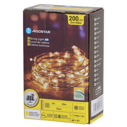Aigostar - LED-Solar-Lichterkette 200 LEDs/8 Funktionen 22 m IP65 warmweiß 800 mAh
