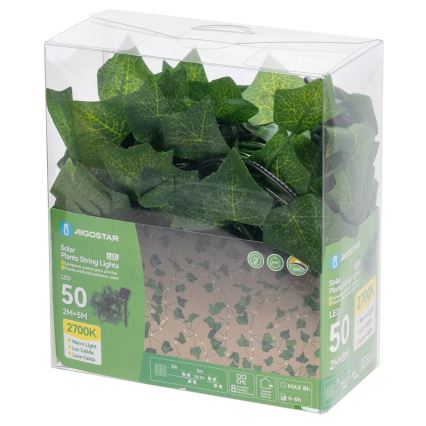 Aigostar - LED Solar-Lichterkette 50xLED/7m IP65 300 mAh warmweiß Efeu