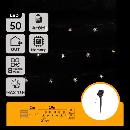 Aigostar - LED-Solar-Lichterkette 50 LEDs/8 Funktionen 12 m 800 mAh IP65 warmweiß