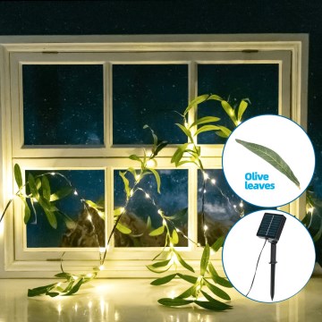 Aigostar - LED Solar-Lichterkette 60xLED/4m IP65 300 mAh warmweiß Olive