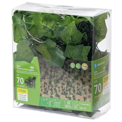 Aigostar - LED Solar-Lichterkette 70xLED/4x1m IP65 300 mAh warmweiß Efeu