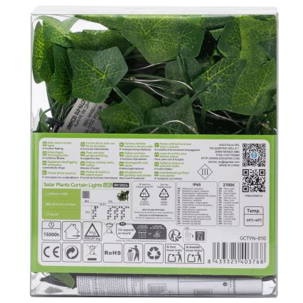 Aigostar - LED Solar-Lichterkette 70xLED/4x1m IP65 300 mAh warmweiß Efeu