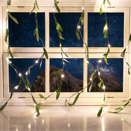 Aigostar - LED Solar-Lichterkette 70xLED/4x1m IP65 300 mAh warmweiß Olive