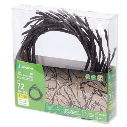 Aigostar - LED Solar-Lichterkette 72xLED/4m IP65 300 mAh warmweiß für Baumzweige
