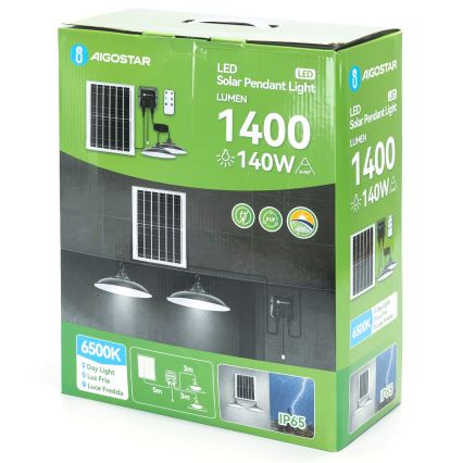 Aigostar - LED-Solar-Hängeleuchte 2xLED/70W/12V 12000 mAh 6500K IP65, Ø 23,5 cm + Fernbedienung