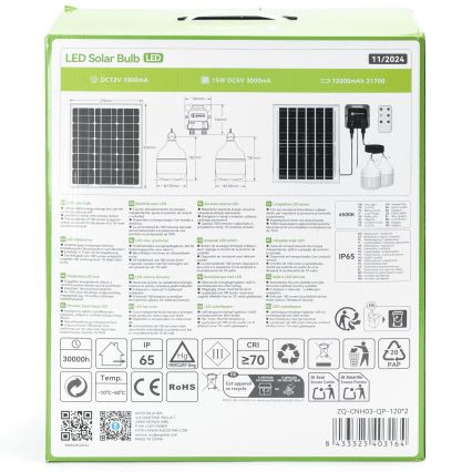 Aigostar - LED Solar-Hängeleuchte 2xLED/70W/12V 12000 mAh 6500K IP65 Ø 12 cm + Fernbedienung