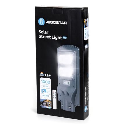 Aigostar - LED-Solar-Straßenlaterne mit Sensor LED/100W/3,2V 10000mAh IP65 6500K + Fernbedienung