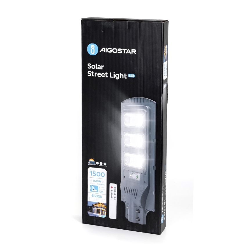 Aigostar - LED-Solar-Straßenlaterne mit Sensor LED/150W/3,2V 15000mAh IP65 6500K + Fernbedienung